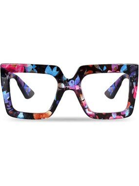 Women's Pink Oversized Square Big Frame Computer Eyewear Thick Fashion Glasses